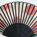 Japanese Fabric Folding Fan Sensu Bamboo Frame Camellia Tsubaki Red Case 4D826