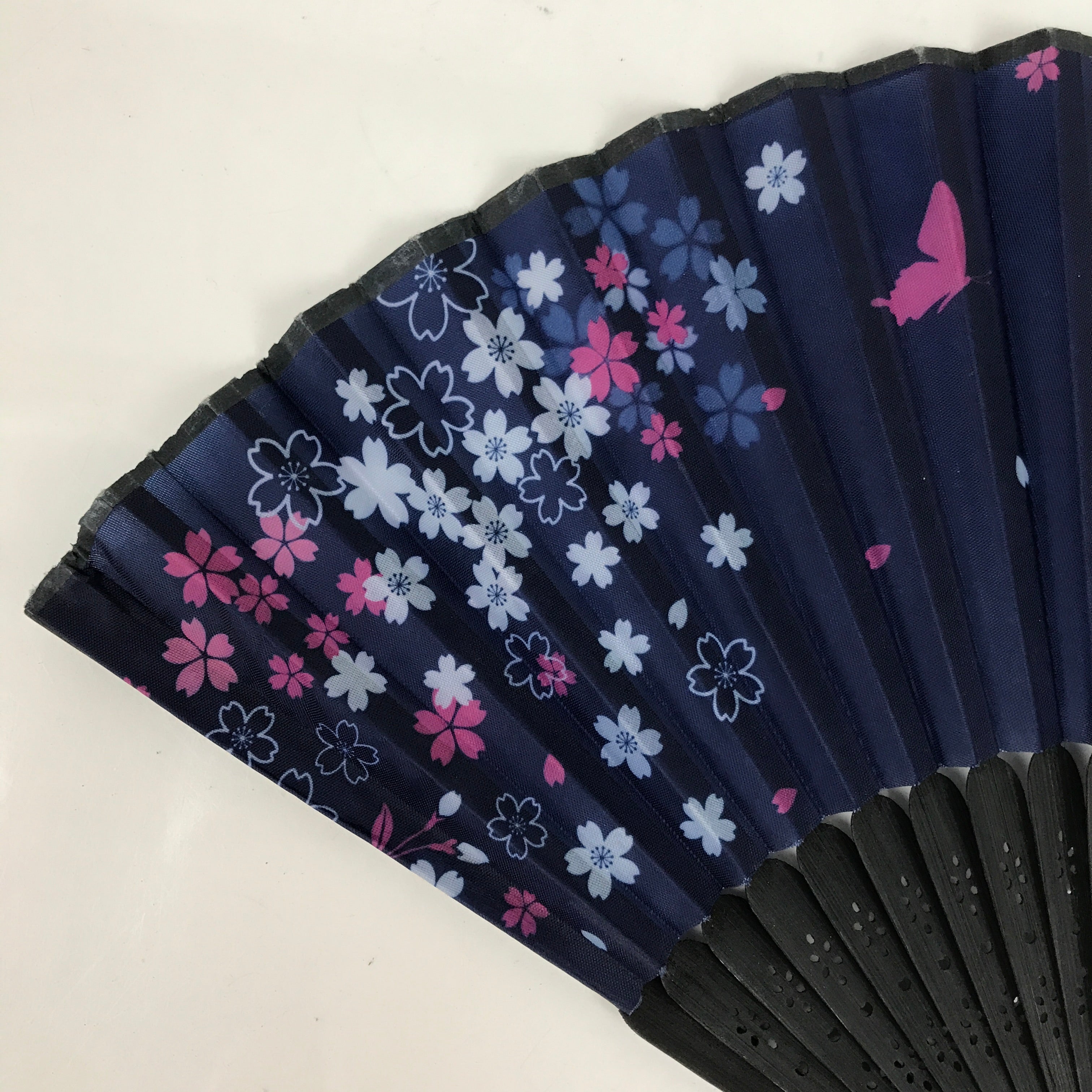 Japanese Fabric Folding Fan Sensu Bamboo Frame Cherry Blossoms Purple 4D829