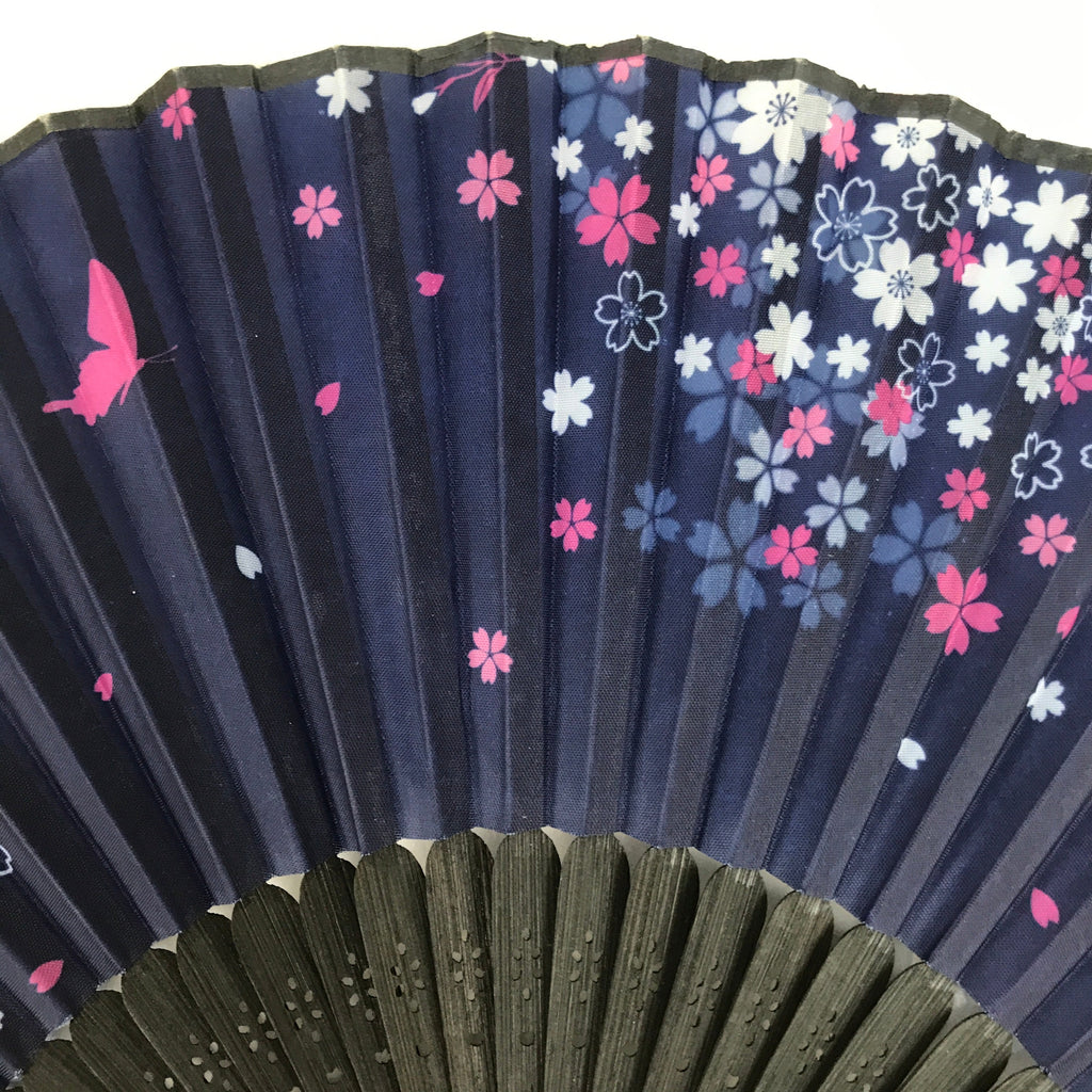 Japanese Fabric Folding Fan Sensu Bamboo Frame Cherry Blossoms Purple 4D829