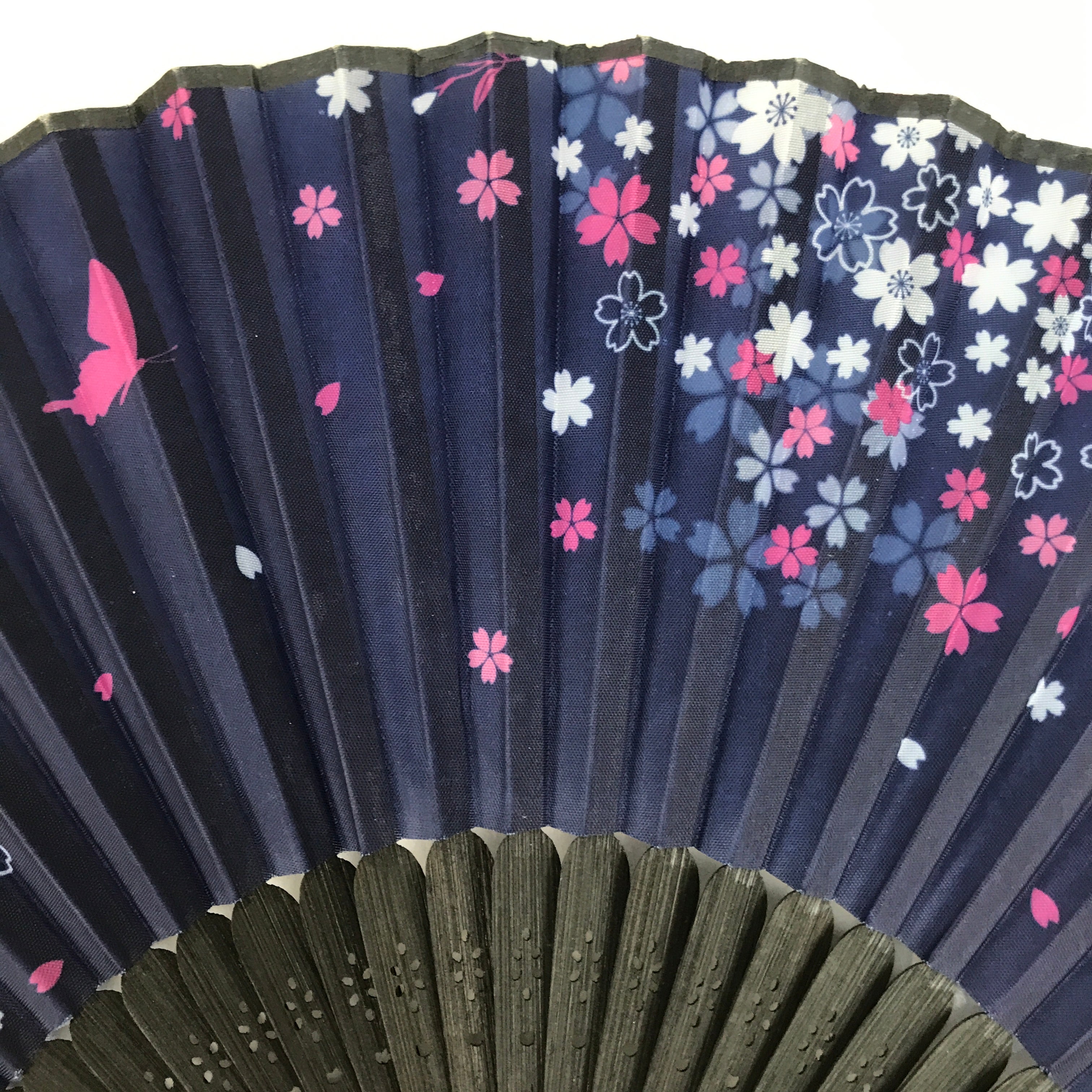 Japanese Fabric Folding Fan Sensu Bamboo Frame Cherry Blossoms Purple 4D829