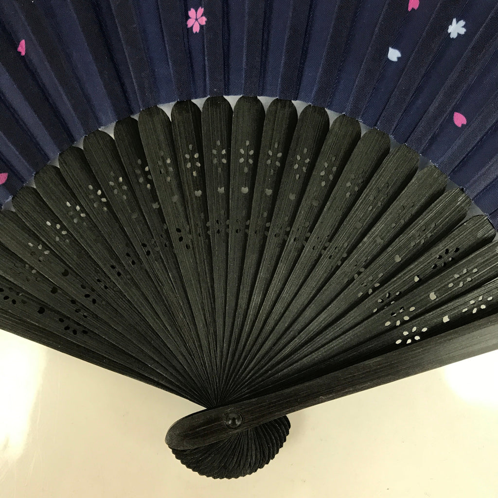 Japanese Fabric Folding Fan Sensu Bamboo Frame Cherry Blossoms Purple 4D829