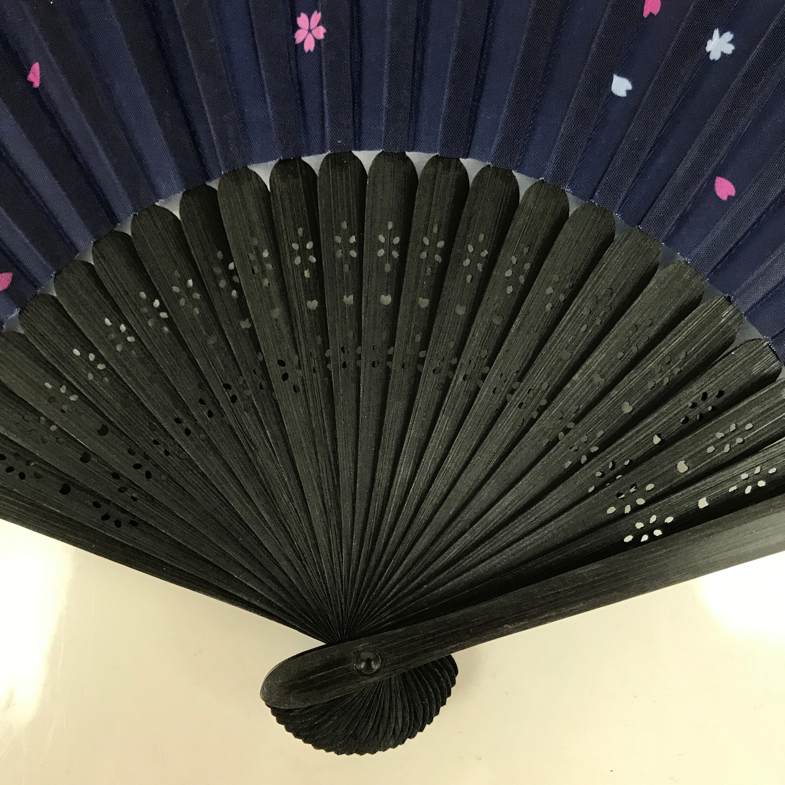 Japanese Fabric Folding Fan Sensu Bamboo Frame Cherry Blossoms Purple 4D829