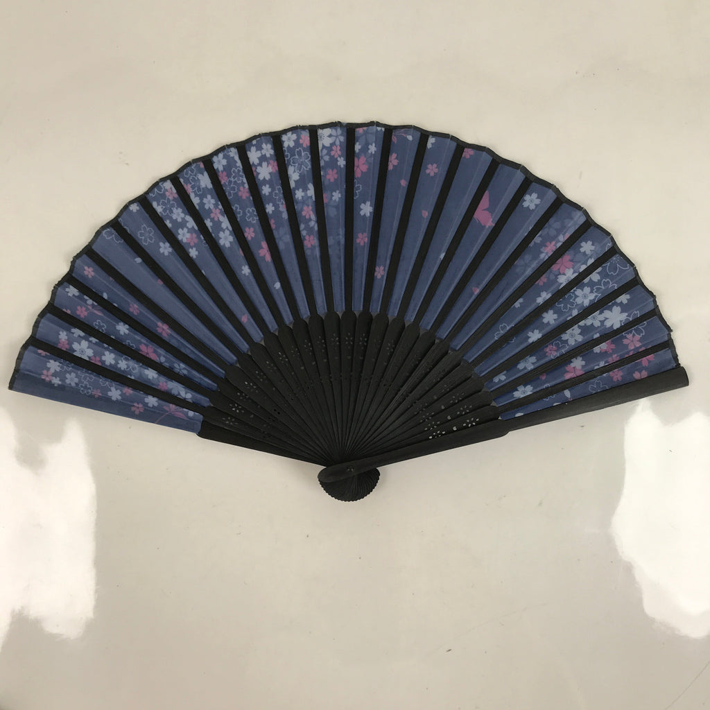 Japanese Fabric Folding Fan Sensu Bamboo Frame Cherry Blossoms Purple 4D829