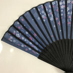 Japanese Fabric Folding Fan Sensu Bamboo Frame Cherry Blossoms Purple 4D829