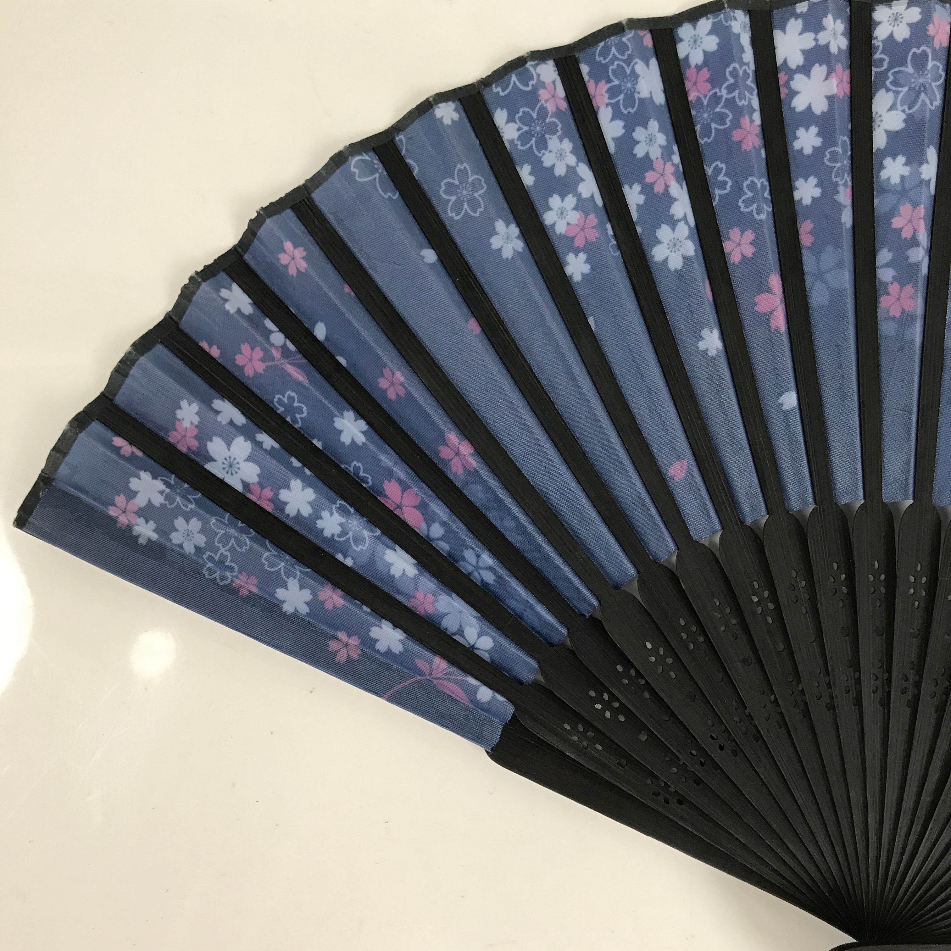 Japanese Fabric Folding Fan Sensu Bamboo Frame Cherry Blossoms Purple 4D829