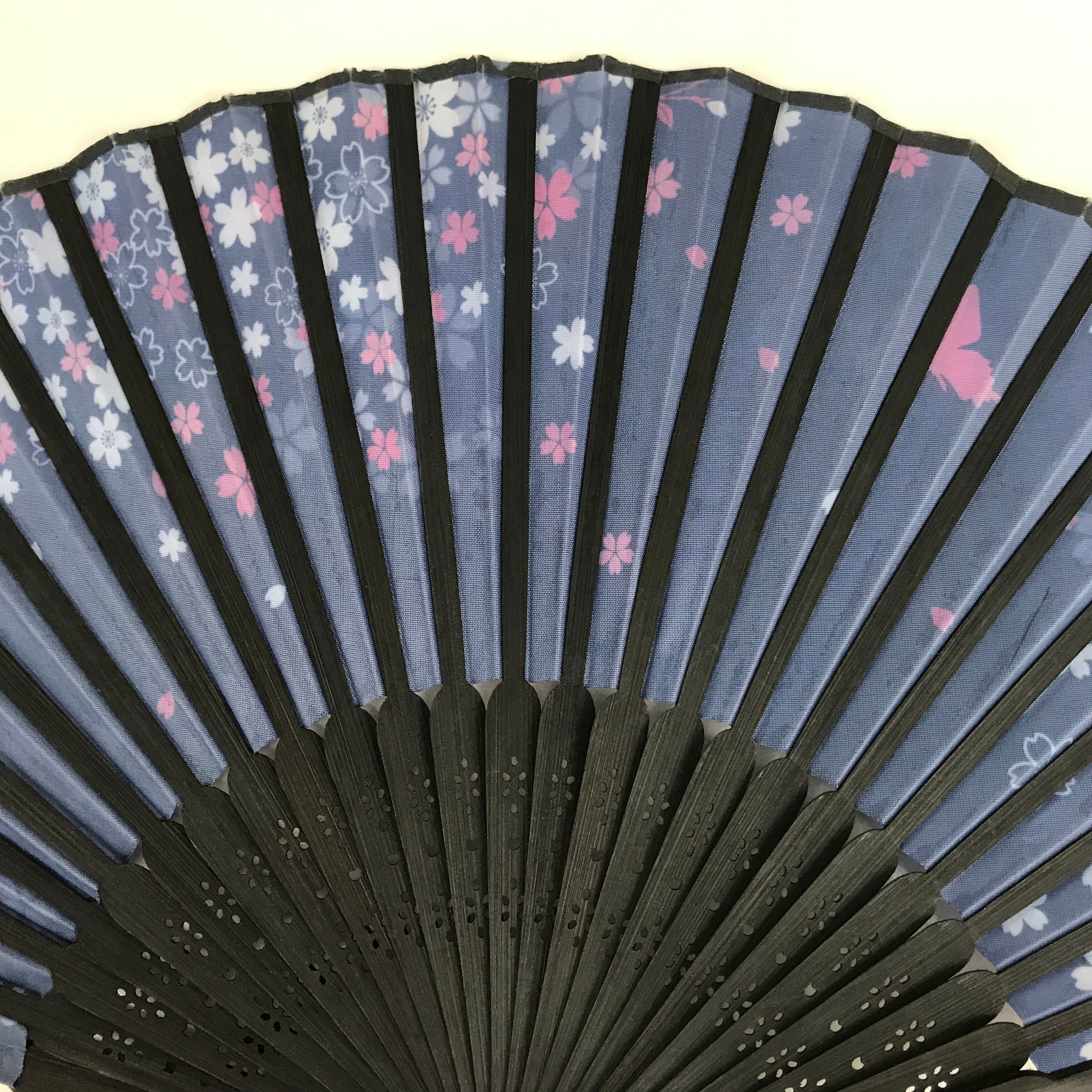 Japanese Fabric Folding Fan Sensu Bamboo Frame Cherry Blossoms Purple 4D829