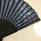 Japanese Fabric Folding Fan Sensu Bamboo Frame Cherry Blossoms Purple 4D829