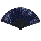 Japanese Fabric Folding Fan Sensu Bamboo Frame Cherry Blossoms Purple 4D829