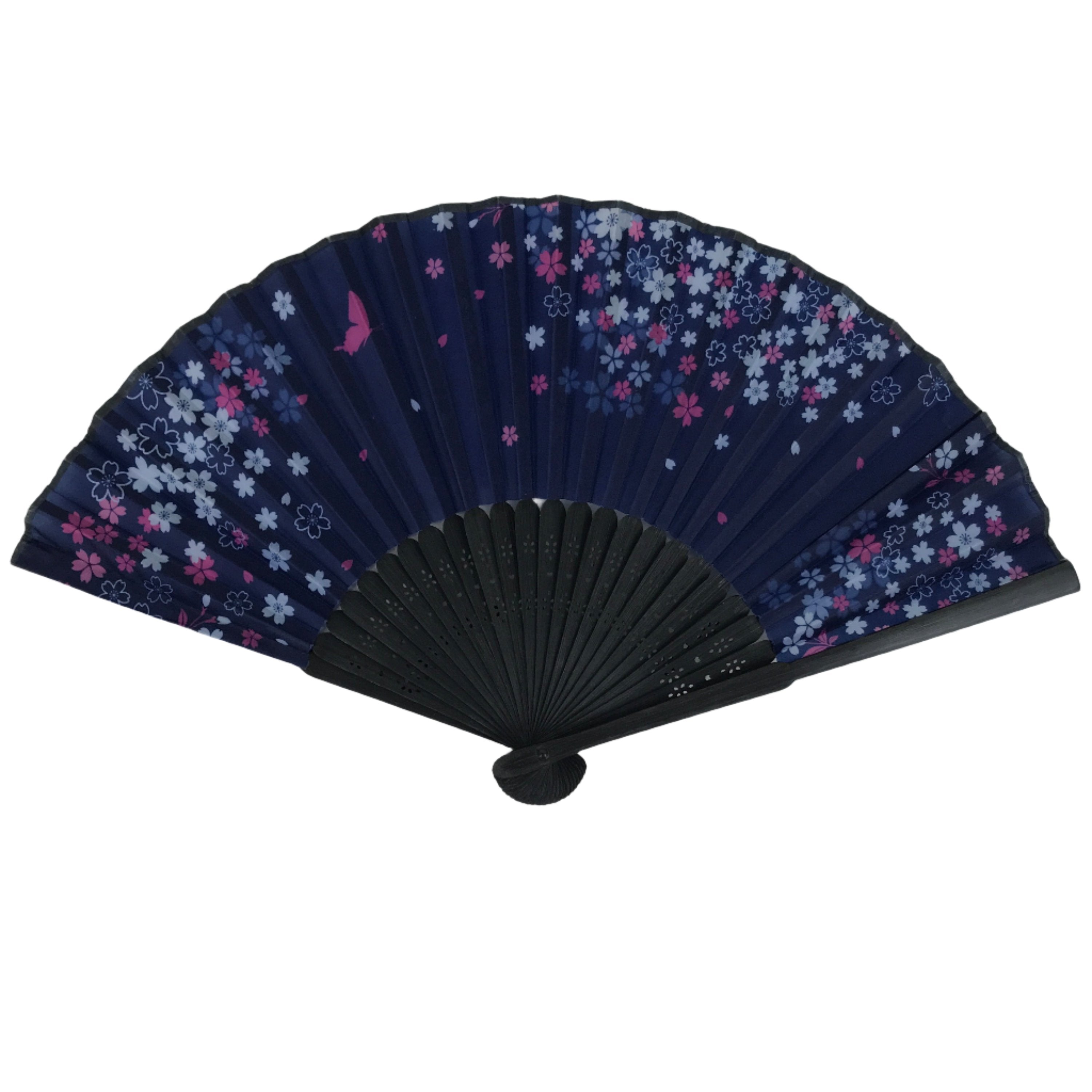 Japanese Fabric Folding Fan Sensu Bamboo Frame Cherry Blossoms Purple 4D829