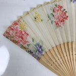 Japanese Fabric Folding Fan Sensu Bamboo Frame Floral Hydrangea Ajisai 4D832