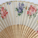 Japanese Fabric Folding Fan Sensu Bamboo Frame Floral Hydrangea Ajisai 4D832