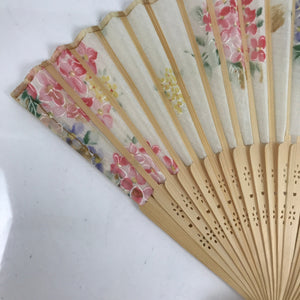 Japanese Fabric Folding Fan Sensu Bamboo Frame Floral Hydrangea Ajisai 4D832