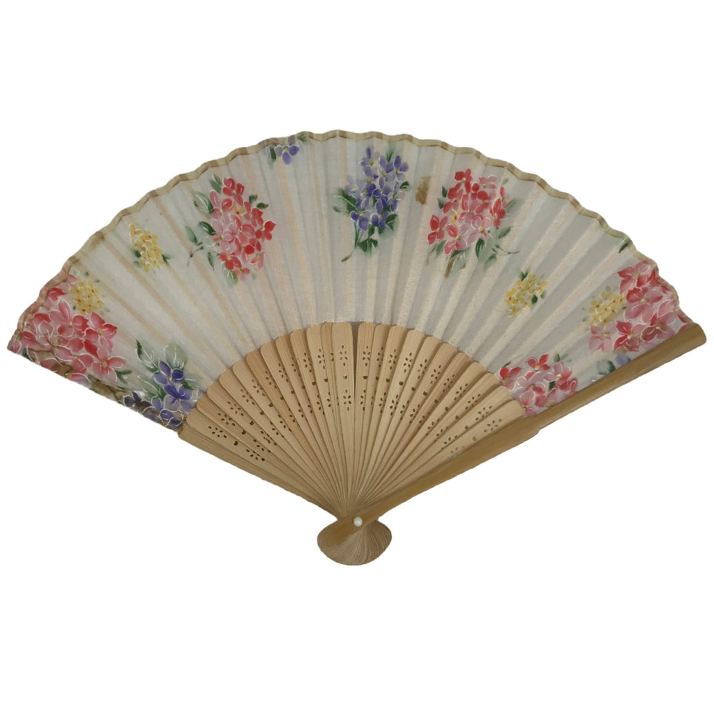 Japanese Fabric Folding Fan Sensu Bamboo Frame Floral Hydrangea Ajisai 4D832