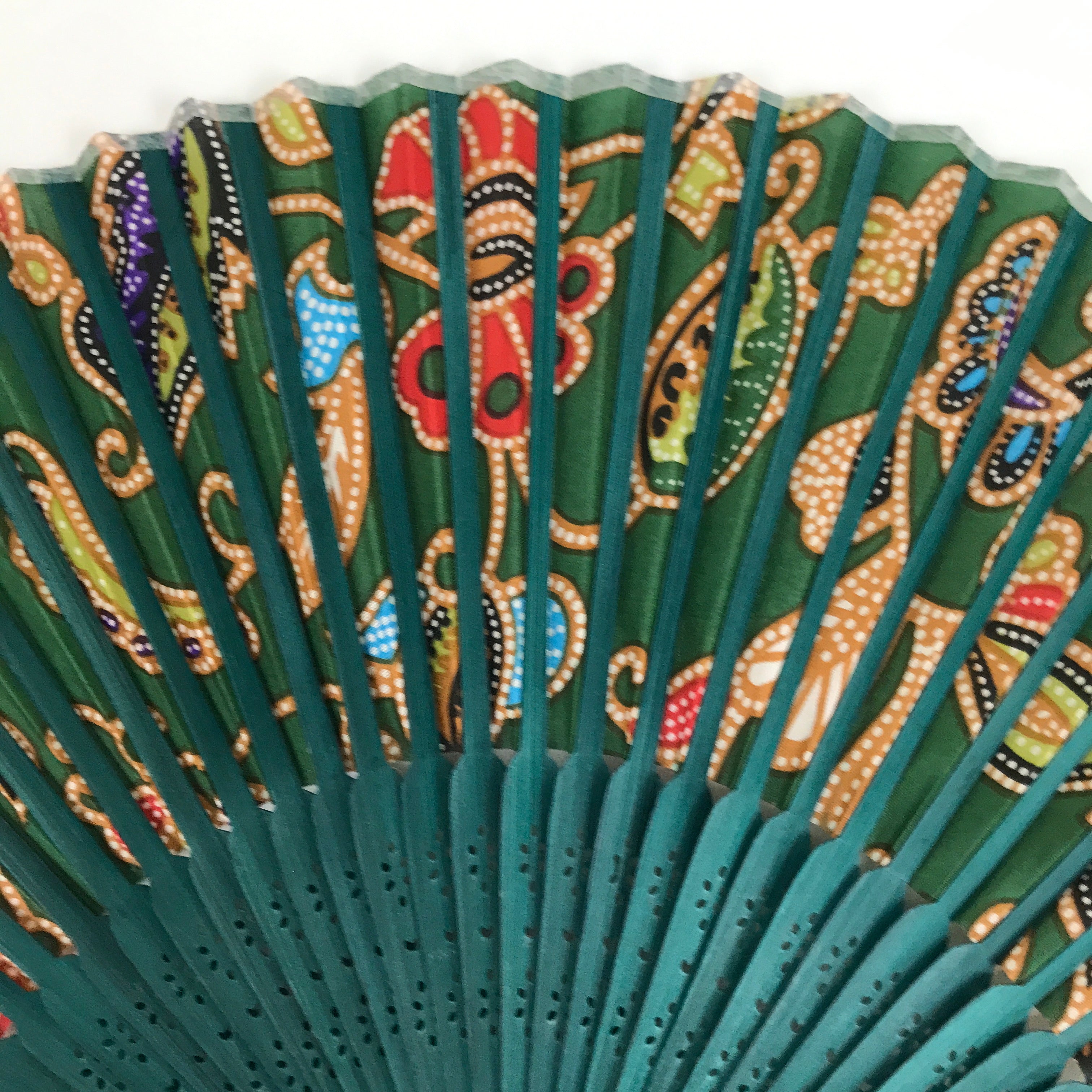 Japanese Fabric Folding Fan Sensu Bamboo Frame Floral Paisley Design Green 4D830