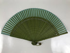 Japanese Fabric Folding Fan Sensu Bamboo Frame Vtg Green Blue w/Case 4D882