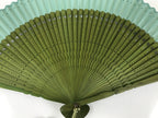 Japanese Fabric Folding Fan Sensu Bamboo Frame Vtg Green Blue w/Case 4D882