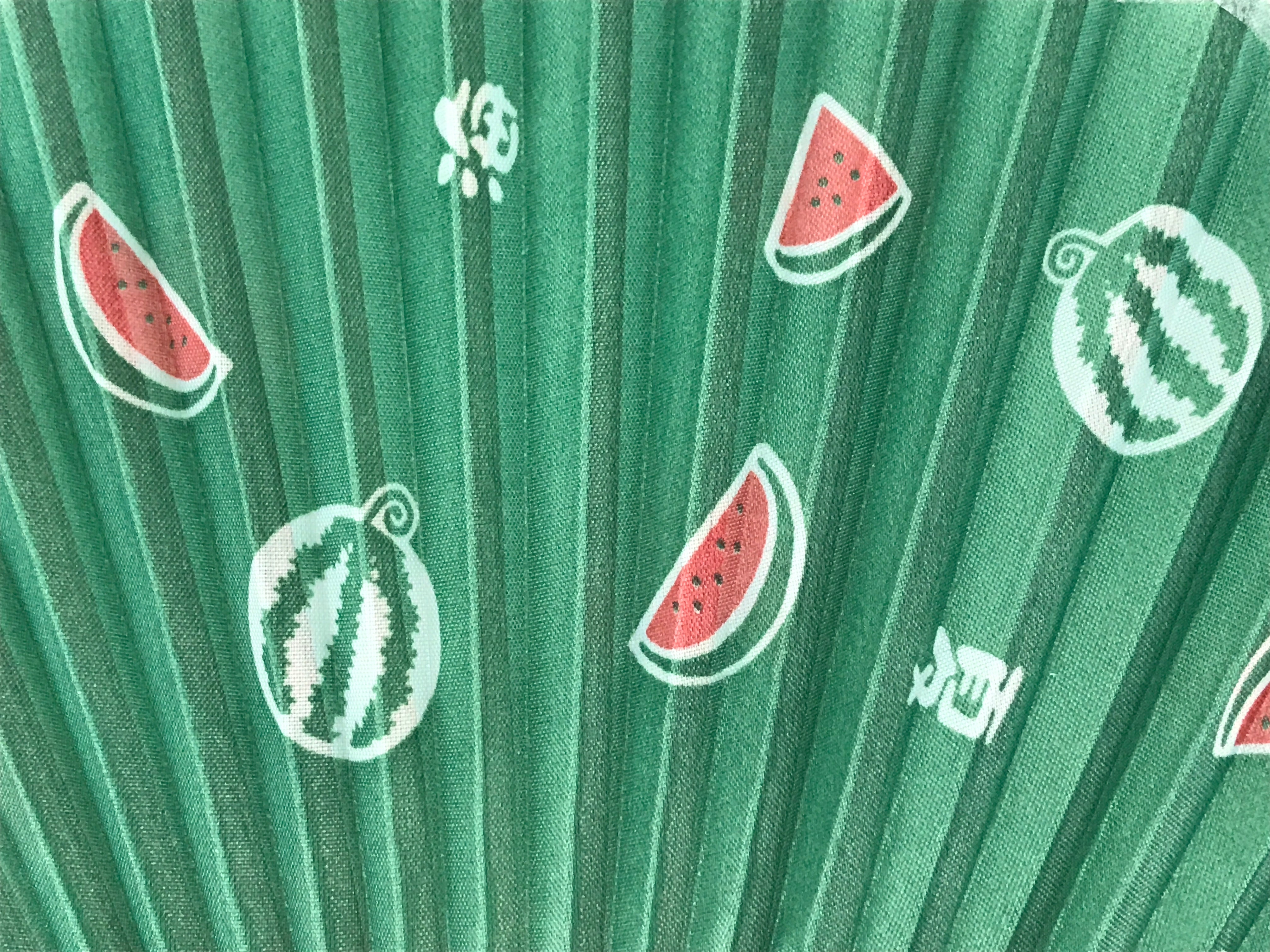 Japanese Fabric Folding Fan Sensu Bamboo Frame Watermelon Suika Green 4D766