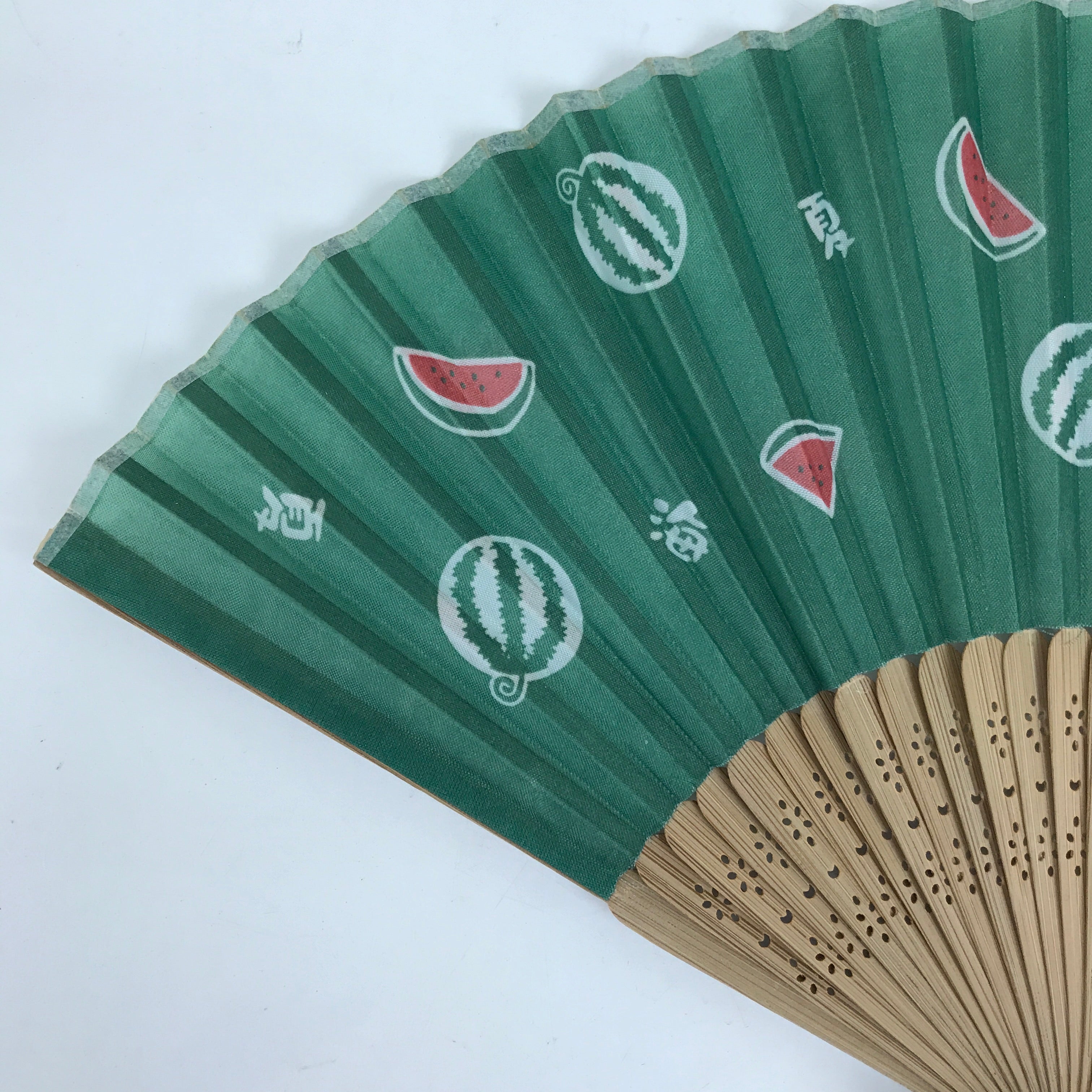 Japanese Fabric Folding Fan Sensu Bamboo Frame Watermelon Suika Green 4D811