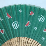 Japanese Fabric Folding Fan Sensu Bamboo Frame Watermelon Suika Green 4D811