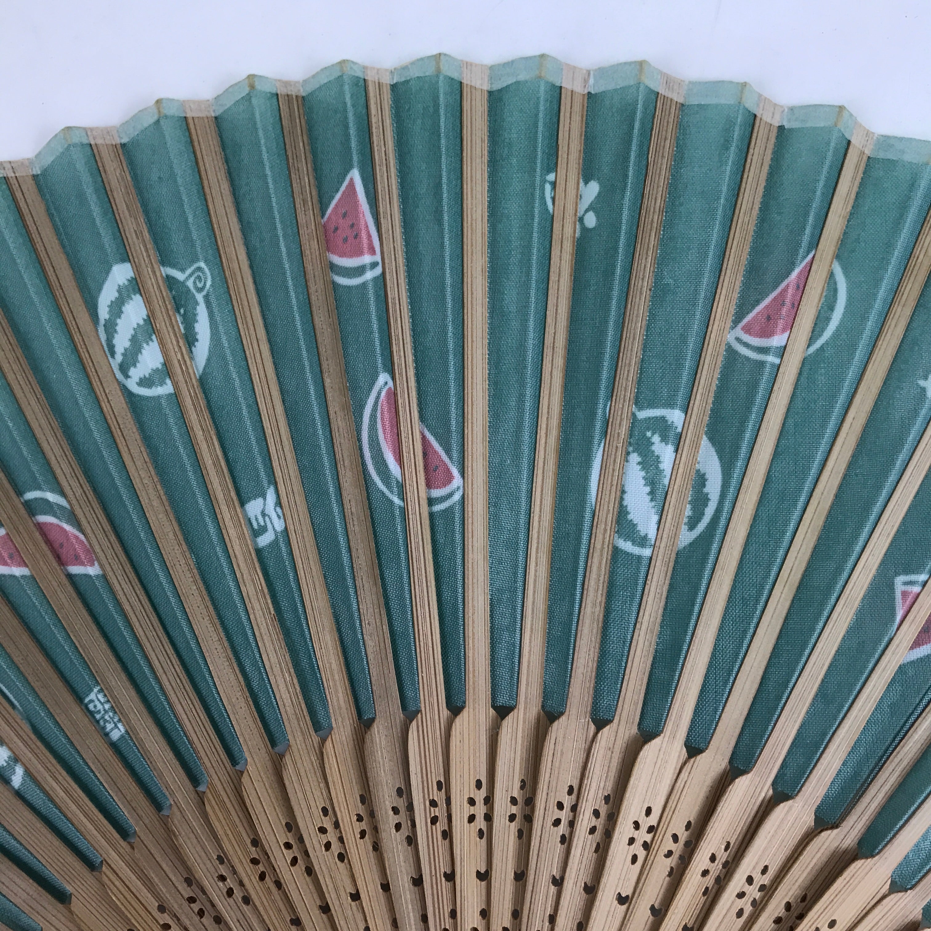 Japanese Fabric Folding Fan Sensu Bamboo Frame Watermelon Suika Green 4D811