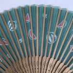 Japanese Fabric Folding Fan Sensu Bamboo Frame Watermelon Suika Green 4D811