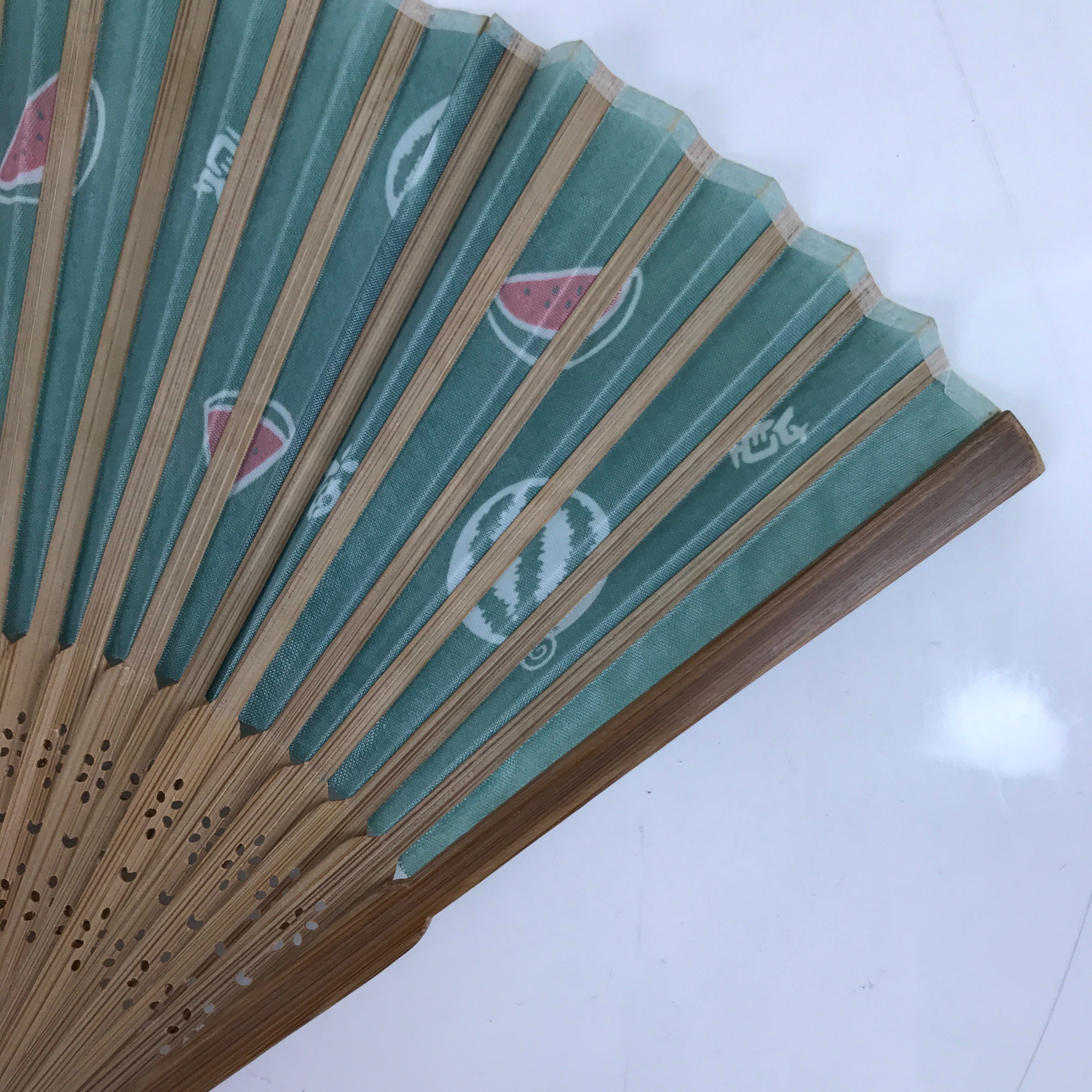 Japanese Fabric Folding Fan Sensu Bamboo Frame Watermelon Suika Green 4D811