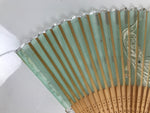 Japanese Fabric Folding Fan Sensu Bamboo Frame White Peacock Bird Green 4D918