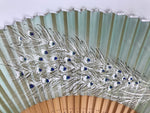 Japanese Fabric Folding Fan Sensu Bamboo Frame White Peacock Bird Green 4D918