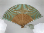 Japanese Fabric Folding Fan Sensu Bamboo Frame White Peacock Bird Green 4D918