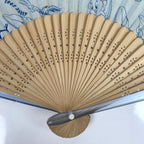 Japanese Fabric Folding Fan Sensu Bamboo Resin Frame Looney Tunes Blue 4D815
