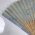 Japanese Fabric Folding Fan Sensu Bamboo Resin Frame Looney Tunes Blue 4D815