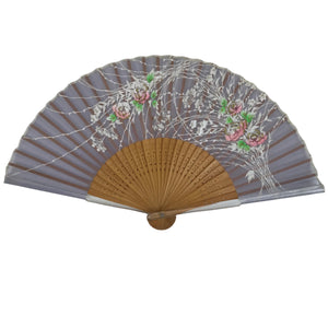 Japanese Fabric Folding Fan Sensu Bamboo Resin Frame Peony Botan Purple 4D836