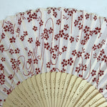 Japanese Fabric Folding Fan Sensu Natural Bamboo Frame Cherry Blossoms Red 4D810