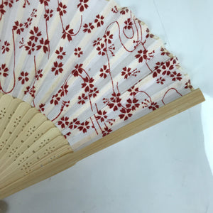 Japanese Fabric Folding Fan Sensu Natural Bamboo Frame Cherry Blossoms Red 4D810