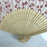 Japanese Fabric Folding Fan Sensu Natural Bamboo Frame Cherry Blossoms Red 4D810