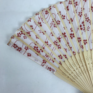 Japanese Fabric Folding Fan Sensu Natural Bamboo Frame Cherry Blossoms Red 4D810