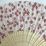 Japanese Fabric Folding Fan Sensu Natural Bamboo Frame Cherry Blossoms Red 4D845