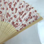 Japanese Fabric Folding Fan Sensu Natural Bamboo Frame Cherry Blossoms Red 4D845