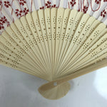 Japanese Fabric Folding Fan Sensu Natural Bamboo Frame Cherry Blossoms Red 4D845