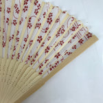 Japanese Fabric Folding Fan Sensu Natural Bamboo Frame Cherry Blossoms Red 4D845