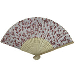 Japanese Fabric Folding Fan Sensu Natural Bamboo Frame Cherry Blossoms Red 4D845