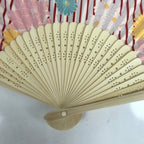 Japanese Fabric Folding Fan Sensu Natural Bamboo Frame Peony Botan Pink 4D851