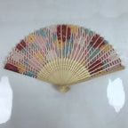Japanese Fabric Folding Fan Sensu Natural Bamboo Frame Peony Botan Pink 4D851