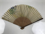 Japanese Fabric Folding Fan Sensu Vtg Bamboo Frame Floral Dragonfly Brown 5D3