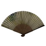 Japanese Fabric Folding Fan Sensu Vtg Bamboo Frame Floral Dragonfly Brown 5D3