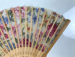 Japanese Fabric Folding Fan Sensu Vtg Bamboo Frame Floral Medley Roses 4D920