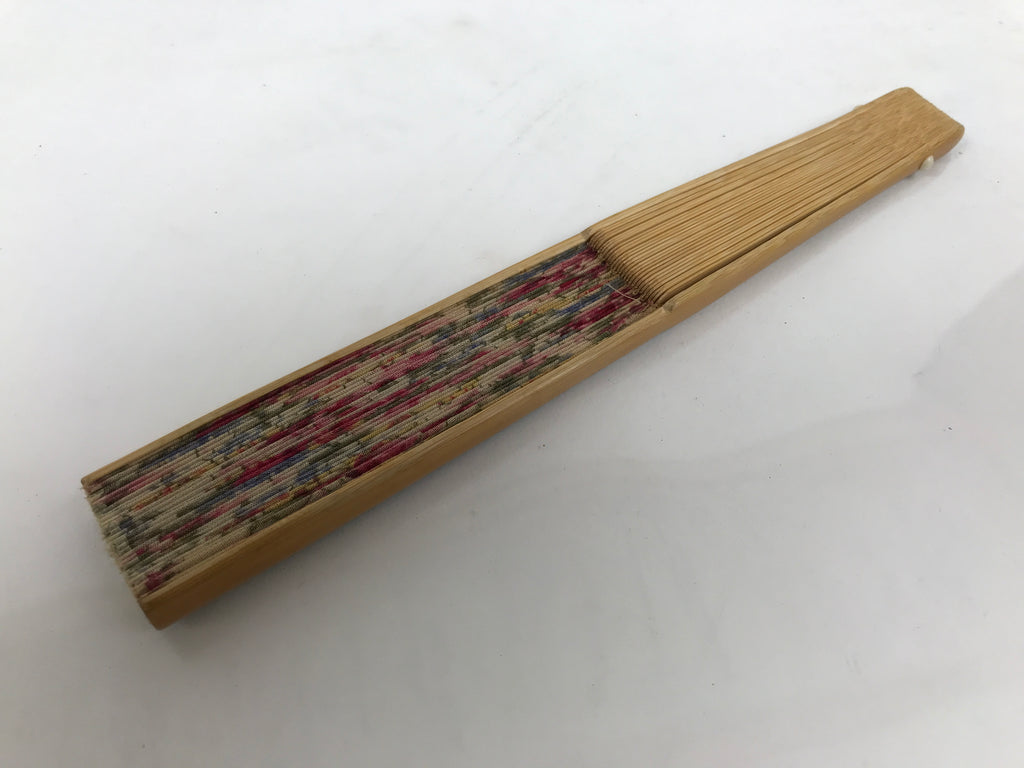 Japanese Fabric Folding Fan Sensu Vtg Bamboo Frame Floral Medley Roses 4D920