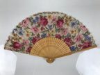 Japanese Fabric Folding Fan Sensu Vtg Bamboo Frame Floral Medley Roses 4D920