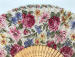Japanese Fabric Folding Fan Sensu Vtg Bamboo Frame Floral Medley Roses 4D920