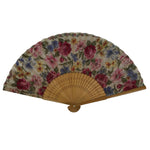 Japanese Fabric Folding Fan Sensu Vtg Bamboo Frame Floral Medley Roses 4D920